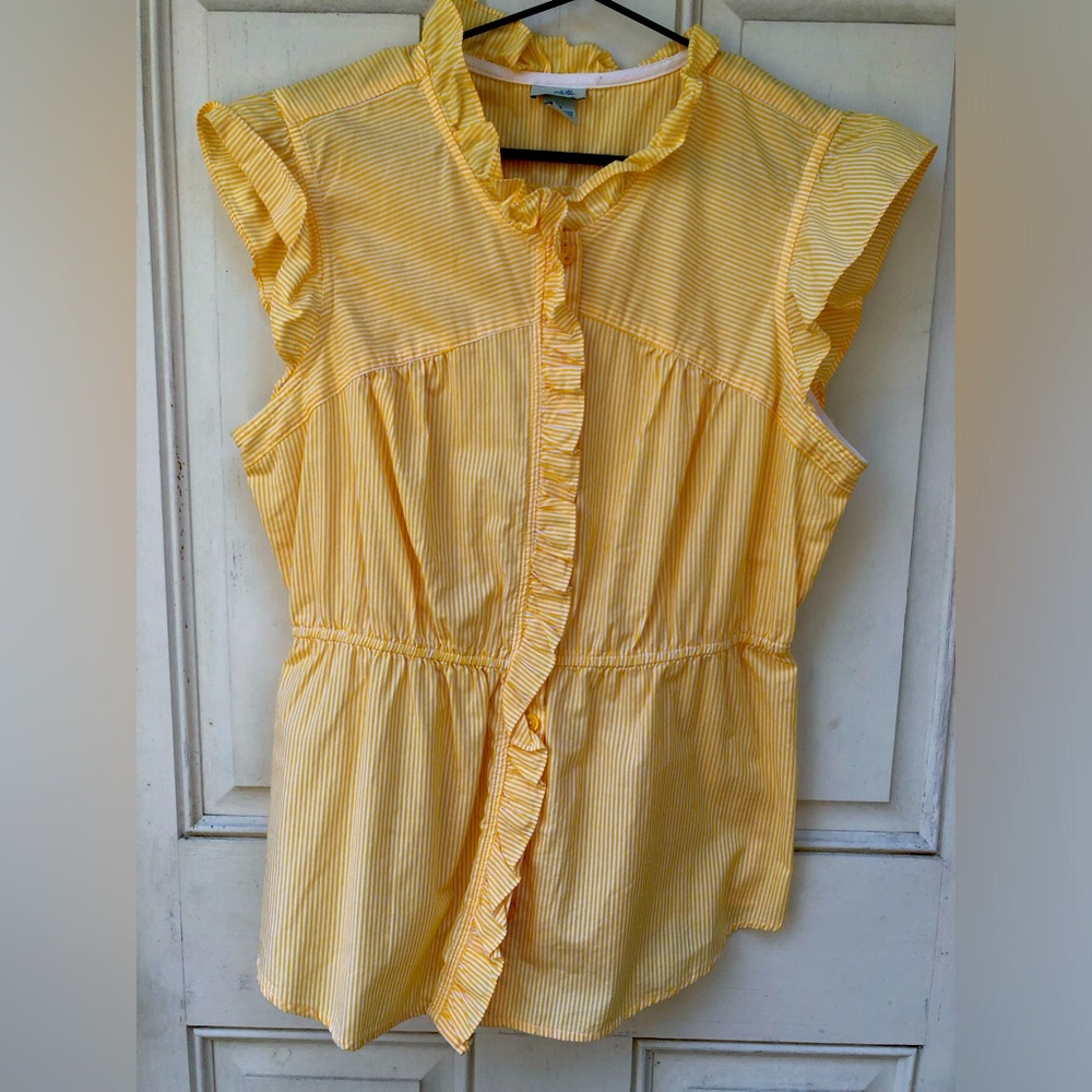 Odille Anthropologie Yellow & White Striped Cotton Sleeveless Top